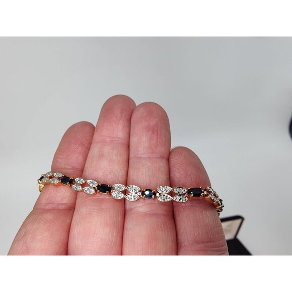 18KT Gold Over Silver Genuine Sapphire/ Diamond Accent Bracelet - Picture 4 of 9